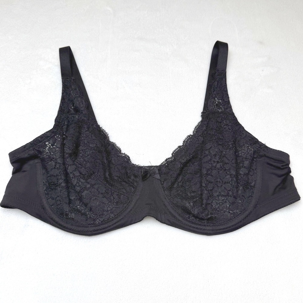 Jones New York Black Bra Floral Lace Underwire Sheer Romantic‎ Goth Lingerie 34B